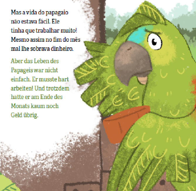 um exemplo das ilustrações do livro, um papagaio