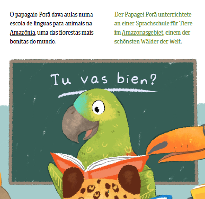 um exemplo das ilustrações do livro, um papagaio